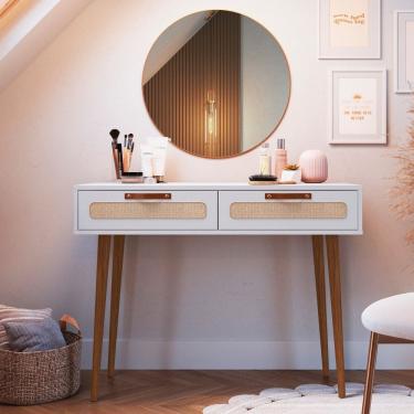 Imagem de Penteadeira 1 Gaveta Retrô 100cm X 53,6cm X 77cm Branco