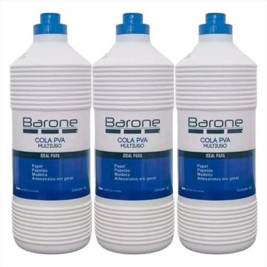 Imagem de Cola Branca Líquida Barone Pva Extra Adesivo 1kg Kit C/ 3