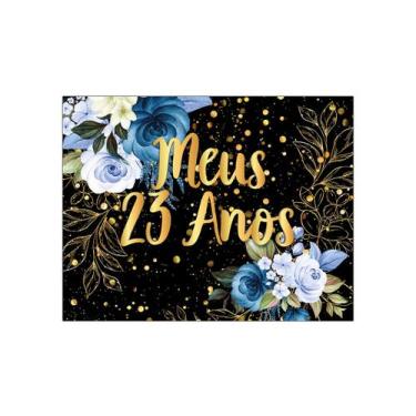 Imagem de Painel de Festa Horizontal 1,55 X 1,20 - Meus 23 Anos Floral Azul Efei