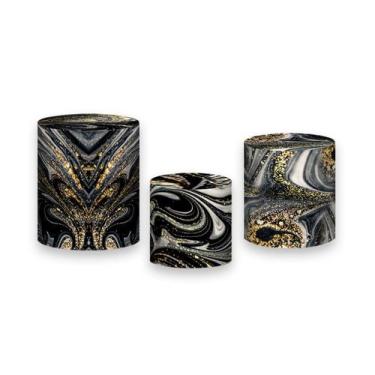Imagem de Trio de Capas de Cilindro - Efeito Mármore Preto Ondulações Douradas 0