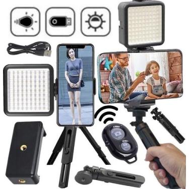 Imagem de Kit Blogueira Tripé de Mesa Universal Celular Luminária Luz Led Gravaç