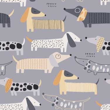 Imagem de CRE8TIVE Papel de parede de cachorro com adesivo e descascar cinza Dachshund Puppy Dog papel de contato para armários e gavetas 30,5 cm x 899,2 cm papel de parede de vinil pré-colado papel de parede