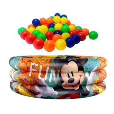 Imagem de Piscina Inflável Bebê Mickey Infantil 100 Litros Redonda 50 Bolinhas -