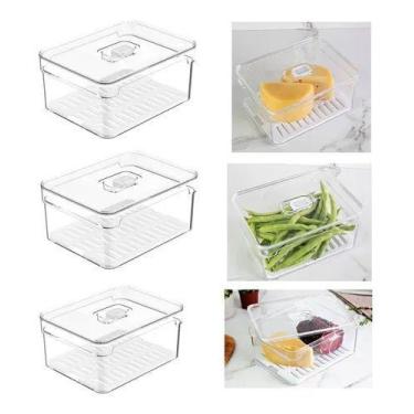 Imagem de Organizadores De Geladeira Potes Porta Queijo Legumes Kit 3 - OU, Natu