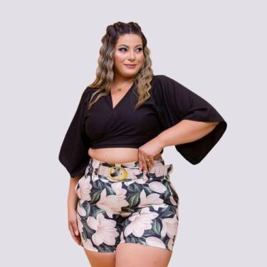 Imagem de Conjunto Feminino Plus Size Cropped Transpassado Short 0220 - Bellucy 