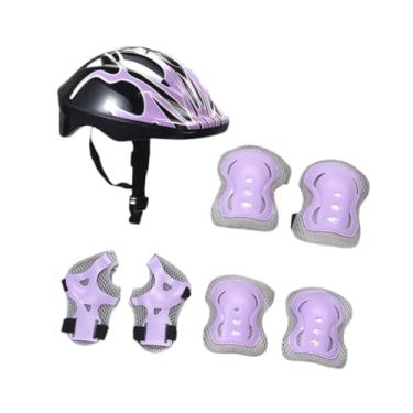 Imagem de simhoa Capacete infantil de bicicleta com joelheiras, engrenagem portátil, skate, capacete de bicicleta para skate, patinação em linha, multiesportes, Luz Roxa