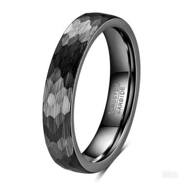 Imagem de VQYSKO Aliança de casamento de carboneto de tungstênio para homens e mulheres | Aliança de casamento martelada preta de 4 mm para homens e mulheres | Aliança de noivado abobadada para homens e