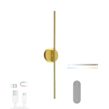 Imagem de Lâmpada de parede LED operada por bateria recarregável por USB regulável com controle remoto luzes de parede magnéticas sem fio rotação de 360° ângulo ajustável iluminação de parede para quarto (ouro