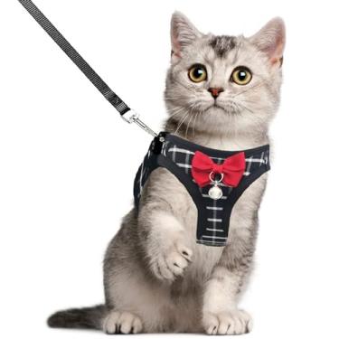 Imagem de Conjunto de coleira e arnês para gatos, peitoral respirável para cães, arnês para animais de estimação, arnês de malha ajustável para gatos e coleira à prova de fuga para filhotes e gatos (preto, P)