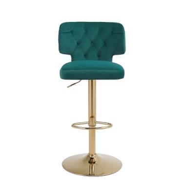 Imagem de SPOFLYINN 2 banquetas de bar modernas com altura de balcão com encosto estofado giratório ajustável banquetas de bar para cozinha ilha restaurante verde esmeralda tamanho único