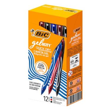 Imagem de BIC, Caneta em Gel, Gelocity, Quick Dry, Ponta Fina, 3 Cores, 12 Unidades