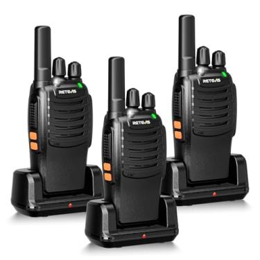 Imagem de Retevis H-777 Walkie Talkies recarregável, rádios bidirecionais de longo alcance, rádios portáteis FRS bidirecionais, antena curta, lanterna de LED, para adultos familiares ao ar livre (pacote com 3)