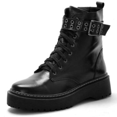 Imagem de Coturno Feminino Couro Detalhe Fivela - s/marca, Preto, 34