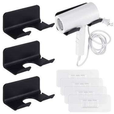 Imagem de AHANDMAKER 4 conjuntos de suporte de secador de cabelo, suporte de parede, secador de cabelo universal com plugue e cabo, organizador de ferramentas de cabelo funcional, suporte de secador de cabelo,