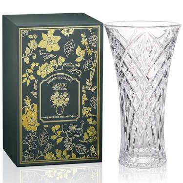 Imagem de Vaso de cristal de vidro de 30 cm para flores com caixa de presente de luxo, vasos transparentes altos elegantes para casamento, presente de dia dos namorados, centros de mesa floreros grandes para