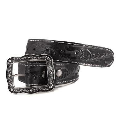 Imagem de Cinto Country Feminino De Couro Com Flor Fivela Envelhecida - Pampas C