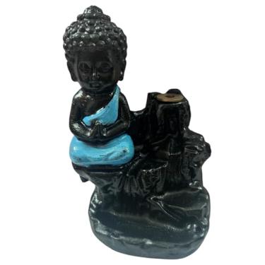 Imagem de Suporte decorativo de incenso de fumaça Buda Backflow, preto e azul, design de cascata de cerâmica