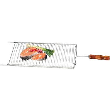 Imagem de Grelha Dupla Aramado Churrasco 82x27cm Aço Assado Peixe Carne Cabo Madeira - 264 Future