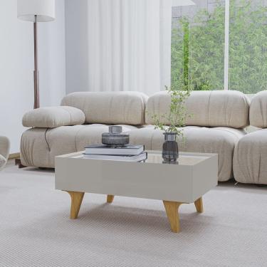 Imagem de Mesa de Centro Decorativa em Mdf Sena Tampo em Espelho Gaveta com Corrediça Telescópica