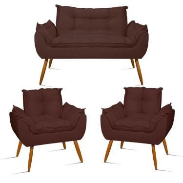 Imagem de Kit Namoradeira Opala Sala Quarto e 02 Poltronas Balaqui Decor Marrom