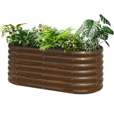 Imagem de SnugNiture Canteiro de jardim elevado de aço galvanizado, 1,2 x 6 x 0,6 m, caixa de plantador oval de raiz profunda para o cultivo de vegetais, flores e frutas