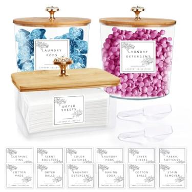 Imagem de ASMALAM Pacote Com 3 Recipientes De Armazenamento Para Organização Lavanderia, Potes Acrílico E Suporte Lençóis Secadora Tampas Etiquetas Detergente Roupas, Cápsulas Secos