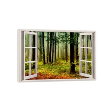 Imagem de Impressões de arte de parede em tela com visão de janela falsa - imagem de paisagem de arte da natureza - pintura de árvore da floresta para sala de estar pronta para pendurar tela embrulhada 20x30 cm