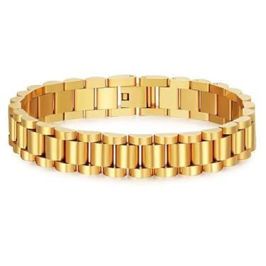 Imagem de Pulseira masculina de ouro 18K, pulseira tripla de 10 mm, acessório de moda masculina, corrente de alça atmosférica masculina, 7.5 IN, Ouro amarelo, Sem Pedra Preciosa