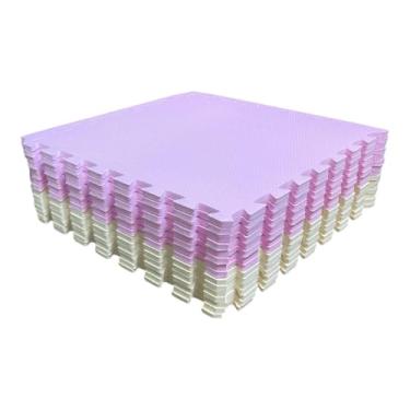 Imagem de Kit 12 Tapete Tatame EVA Rosa claro e Creme 50x50x2cm 20mm