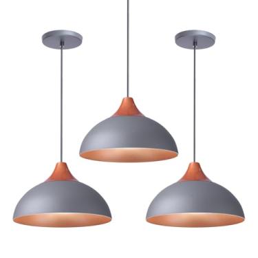 Imagem de Kit 3 Pendente Lustre Luminária Panama Cinza