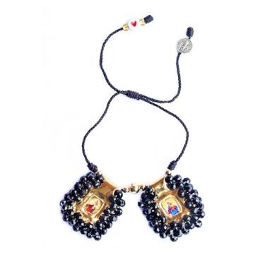 Imagem de Pulseira Sagrada Escapulária Artesanal Murano Pedra Preta Pulseira do Sagrado Coração de Jesus, Virgem Santa de Carmen, Arcanjo de São Miguel. 3 cm x 3 cm por Zaraleas, 2.5cmx3cm, Couro, Sem Pedra