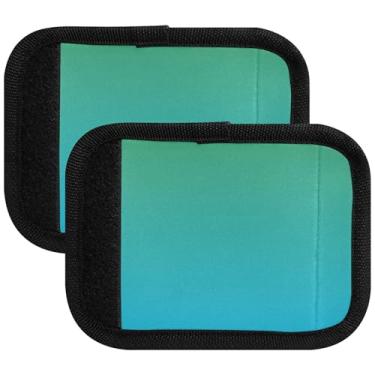 Imagem de Personalizada Elegante Azul Aqua Gradiente Bolsa de Bagagem Alça Envoltório Bonito Identificador Capas de Alça Neon Acessórios de Mala, Pacote com 2, Verde trevo azul céu profundo gradiente, 2 Pack
