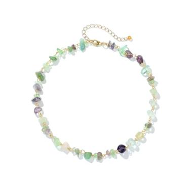 Imagem de Xalroco Gargantilha de pedra preciosa e pingente boho hippie para mulheres, colares de surfista com contas de pedra natural, banhado a ouro 14K, joia artesanal de verão e praia, Medium, Pedra natural