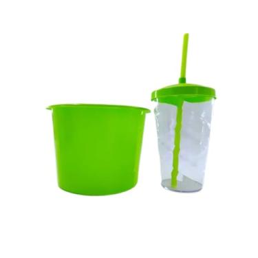 Imagem de 34 Kits Cineminha Balde 1,5 Litros +copo Twister 500ml (transp. com TAMPA Verde Limão)