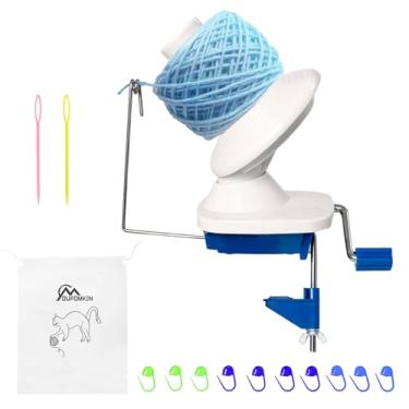 Imagem de DUPDMKIN Enrolador de fios operado à mão para crochê suporte manual de lã para bolas de fibra e cordão (azul)