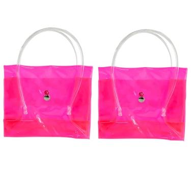 Imagem de TotePrint 2 sacolas de plástico transparente com botões fechados, bolsa de praia simples para armazenamento de cosméticos para meninas., Rosa - 2 peças
