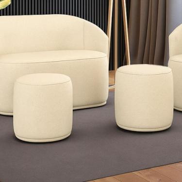 Imagem de Puff Redondo Orgânico para Sala Kit 2 Malu Linho M11 - D'Rossi - D Ros