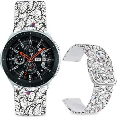 Imagem de Sjiangqiao Pulseiras estampadas com padrão compatíveis com Samsung Galaxy Watch de 46 mm/Watch 3 de 45 mm/Gear S3 Frontier/Classic/Pebble Time/V de silicone de 22 mm para homens e mulheres. (borboleta