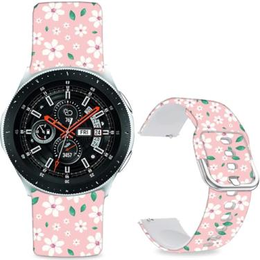 Imagem de Sjiangqiao Pulseiras estampadas com padrão compatíveis com Samsung Galaxy Watch de 46 mm/Watch 3 de 45 mm/Gear S3 Frontier/Classic/Pebble Time/V de silicone de 22 mm para homens e mulheres (flor rosa)