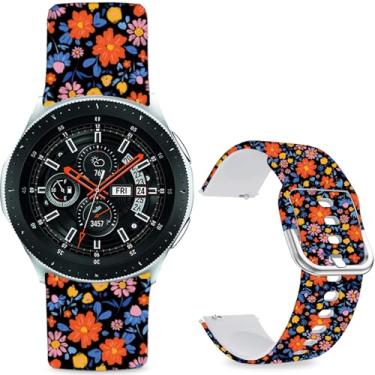Imagem de Sjiangqiao Pulseiras estampadas com padrão compatível com Samsung Galaxy Watch de 46 mm/Watch 3 de 45 mm/Gear S3 Frontier/Classic/Pebble Time/V de 22 mm para homens e mulheres (flores vermelhas