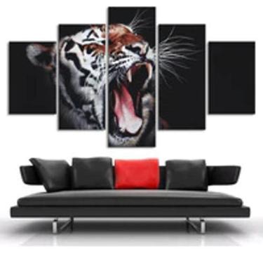 Imagem de Quadro Decorativo Mosaico De 5 Peças Tigre Rugindo