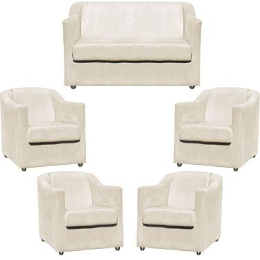 Imagem de Kit Namoradeira Decorativa + 4 Poltronas Para Sala Manicure Recepção Consultório Mila Suede