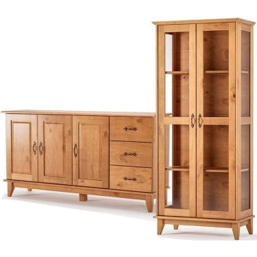 Imagem de Buffet Aparador 3 Portas 3 Gav. 156 Cm E Cristaleira 2 Portas Bella Slim Carvalho Fosco