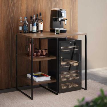 Imagem de Aparador Adega Industrial Bar Barzinho Bourbon Aço Preto e Carvalho 80 Cm