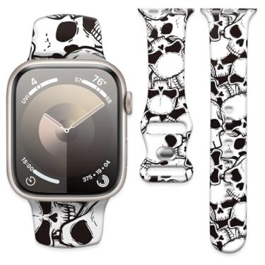 Imagem de Pulseira de silicone macio de 38 mm, 40 mm, 41 mm e 42 mm, pulseira de substituição com fecho clássico para Apple Watch Series SE 10, 9, 8, 7, 6 5 e Utral (Horror Skull)
