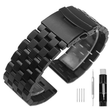 Imagem de SINAIKE Pulseiras de relógio de metal escovado para homens e mulheres de aço inoxidável sólido 18/20/22/24/26 mm pulseira de relógio com fecho duplo fivela de implantação preta prata azul, 18mm, Aço