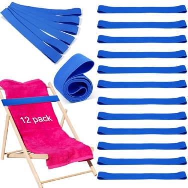 Imagem de Jexine 12 faixas de toalha de praia clipes à prova de vento elásticos faixas de praia a granel leve elástico cadeira suporte de toalha alça para cadeiras Cruise Essentials (azul)