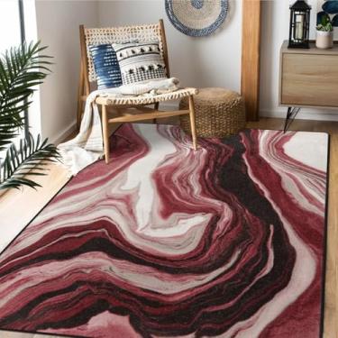 Imagem de AQQA Tapete de área de redemoinho abstrato, tapete moderno para sala de estar, tapete macio e durável com suporte antiderrapante para sala de estar, quarto, casa, decoração de escritório (vermelho