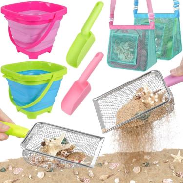 Imagem de Brinquedos de praia FHOZGECY com 2 baldes dobráveis, pás