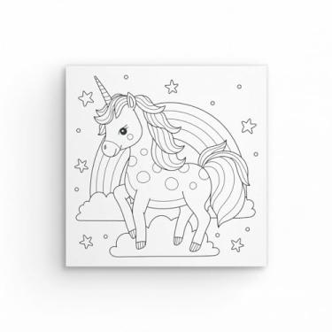 Imagem de Tela Para Pintura Infantil Colorir Pintar Canvas 20x20cm (Unicórnio)